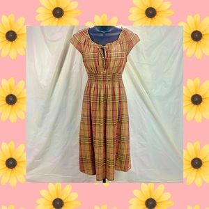 Merona Camel & Petal Pink Linen Peasant Dress (XS)
